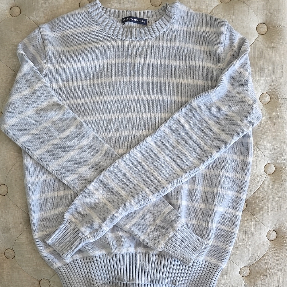 Brandy Melville Light Blue and White Crewneck Sweater